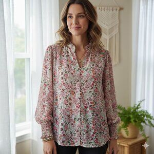 Cynthia Rowley Women's Size 1X Floral Feminine Cottage Core Button Down Top